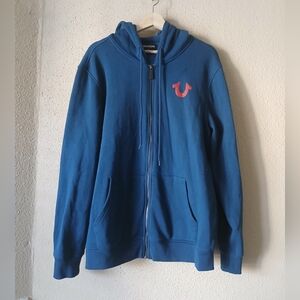 True Religion Hoodie Mens XL Zip Up Blue